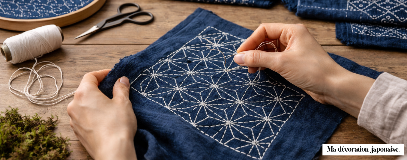 Broderie japonaise sashiko : Histoire, motifs et tutoriel pour débutants