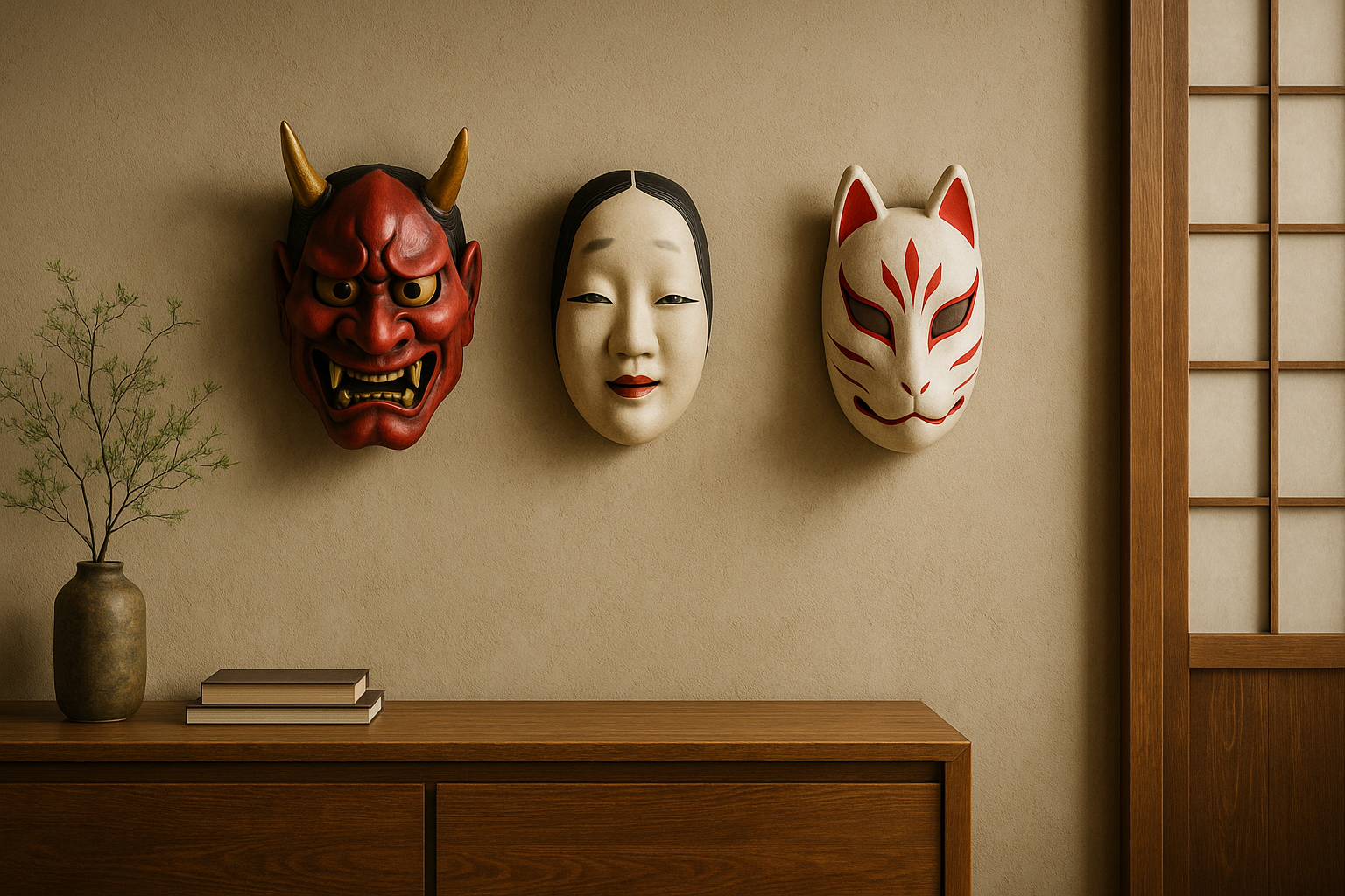 Masques japonais : entre tradition, théâtre et décoration murale