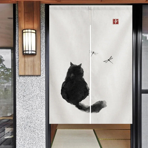 Rideau Japonais Chat Noir