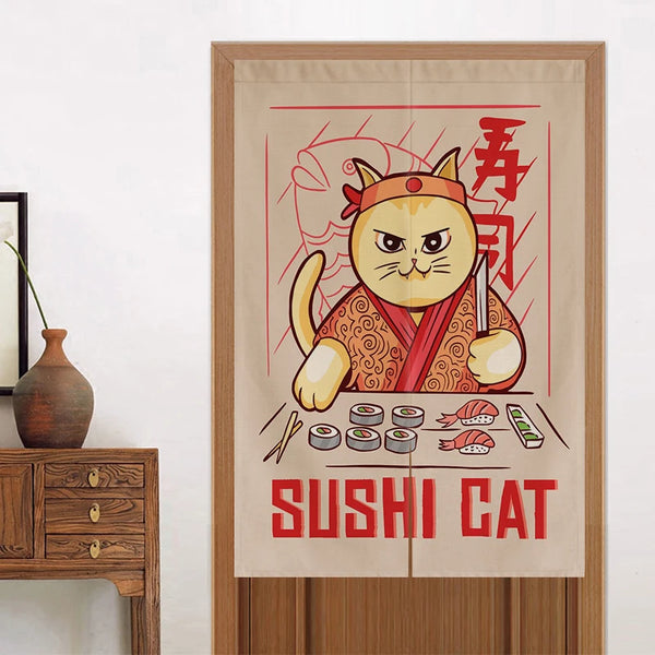 Rideau Japonais Chat Sushi